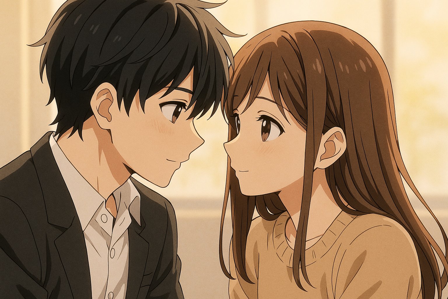 Original image for Romantic sunset kissing scene transformation